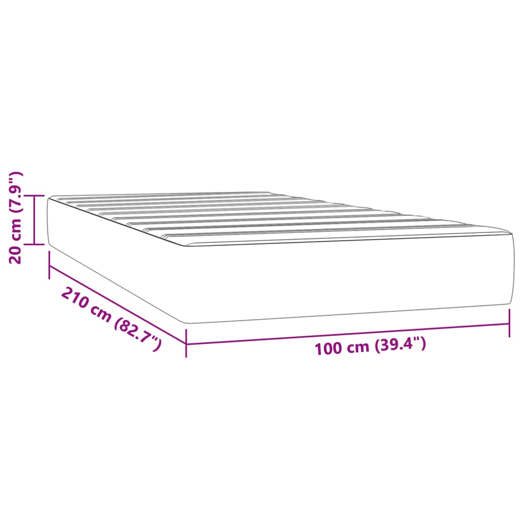 Matelas de lit à ressorts ensachés rose 100x210x20 cm velours