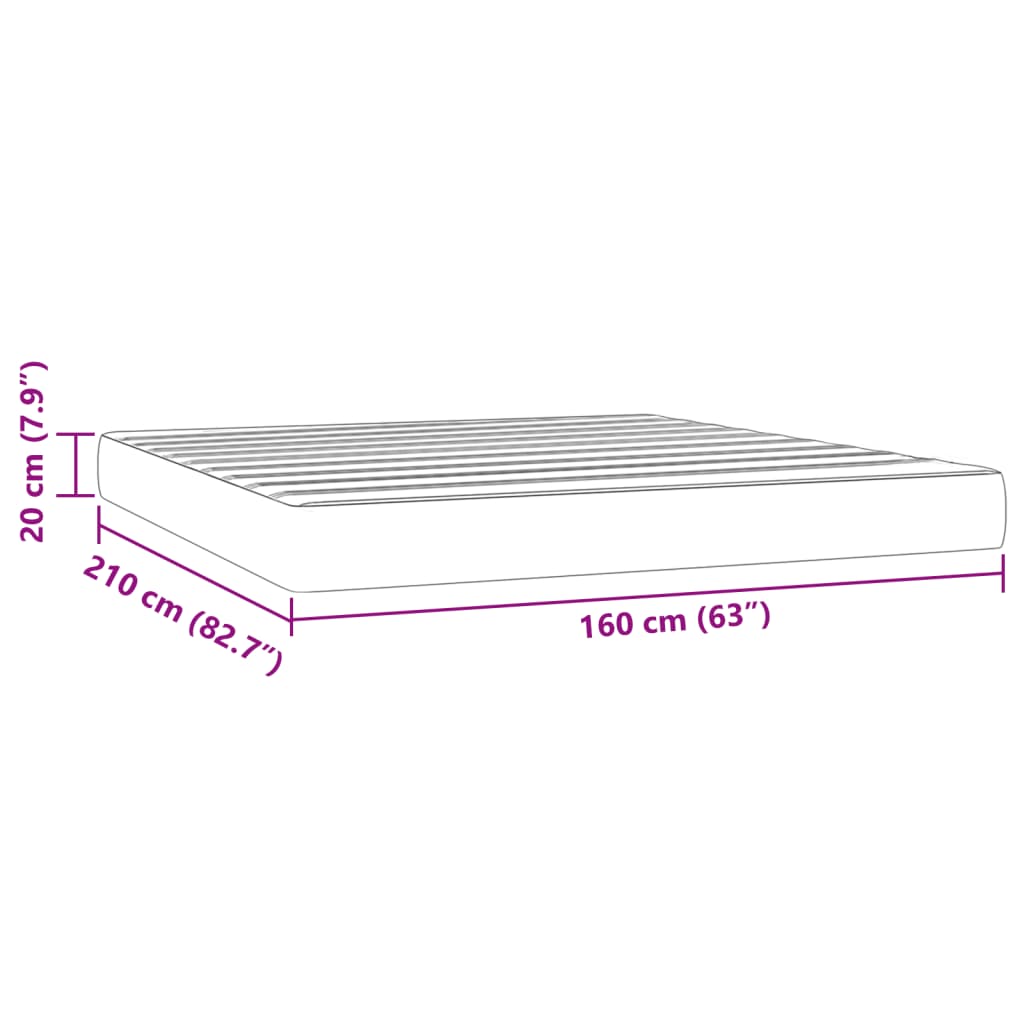 Matelas de lit à ressorts ensachés 160x210x20 cm velours