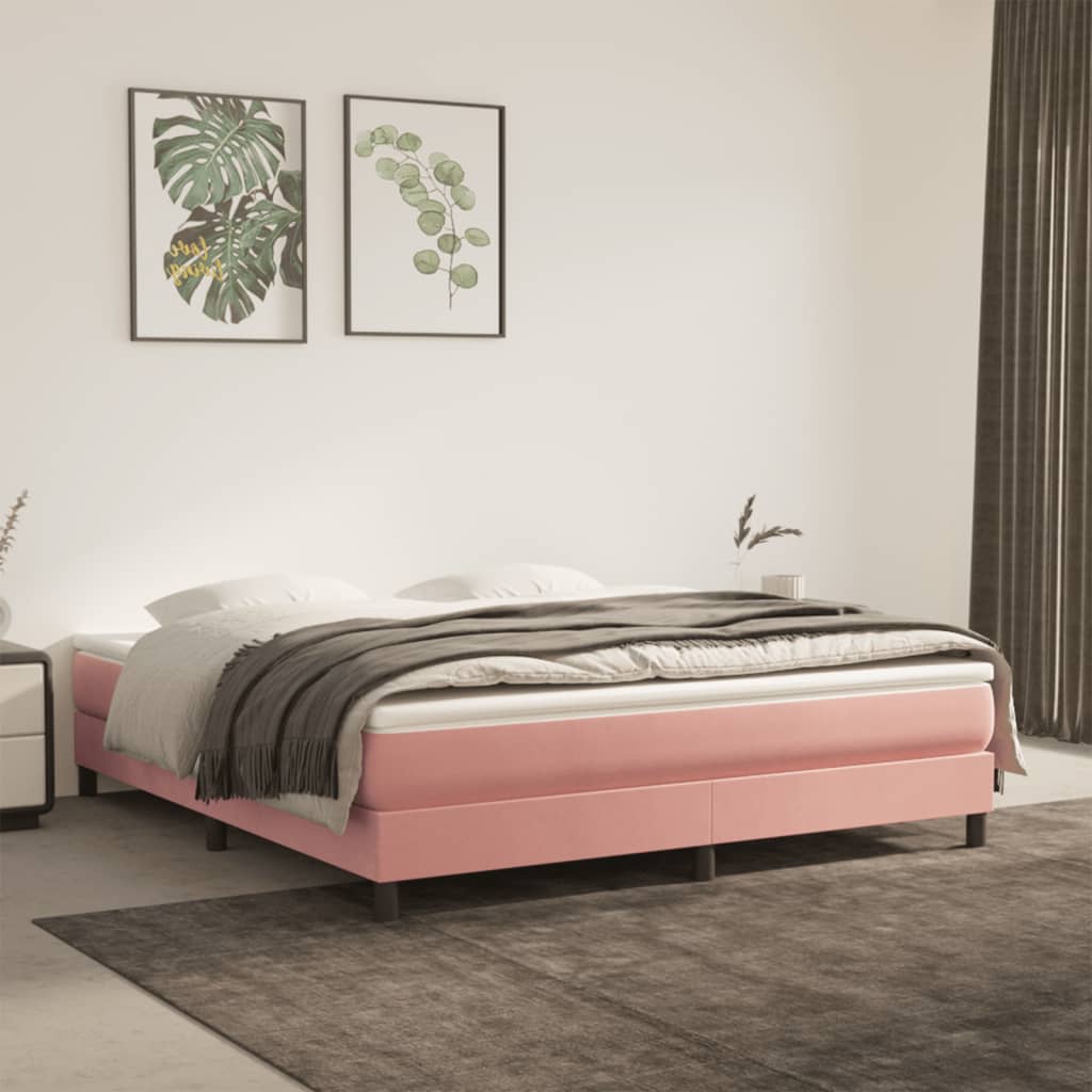 Matelas de lit à ressorts ensachés rose 160x210x20 cm velours