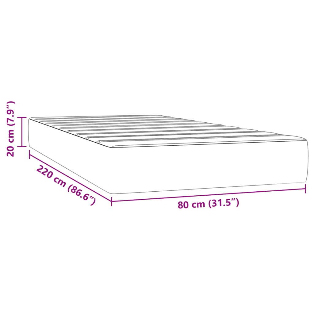 Matelas de lit à ressorts ensachés 80x220x20 cm velours