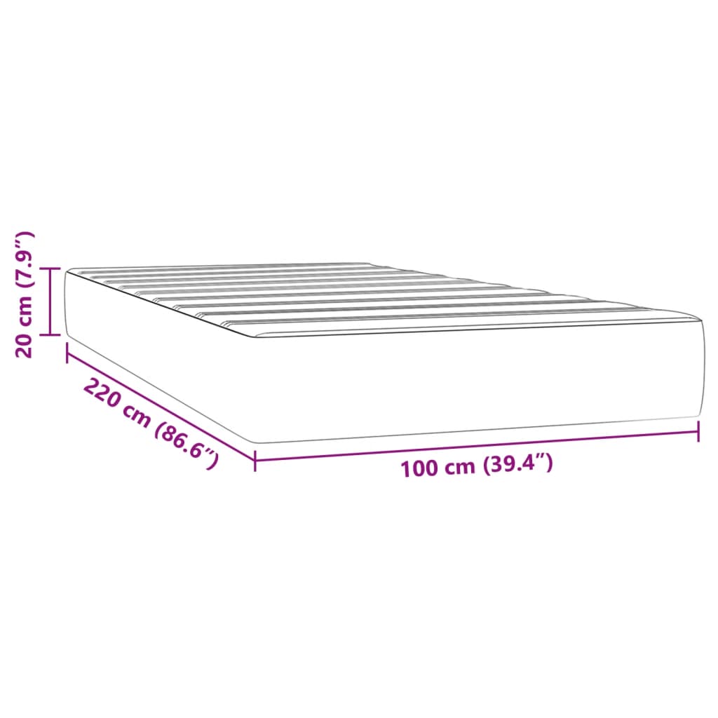 Matelas de lit à ressorts ensachés rose 100x220x20 cm velours