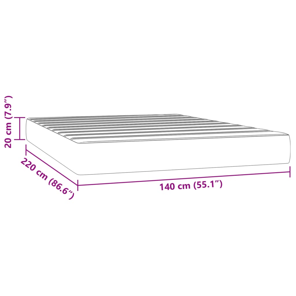 Matelas de lit à ressorts ensachés rose 140x220x20 cm velours