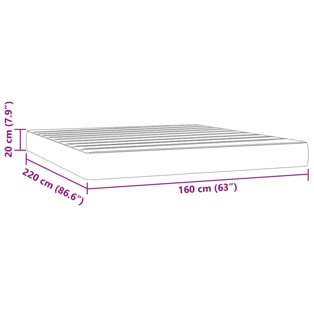 Matelas de lit à ressorts ensachés gris clair 160x220x20 cm