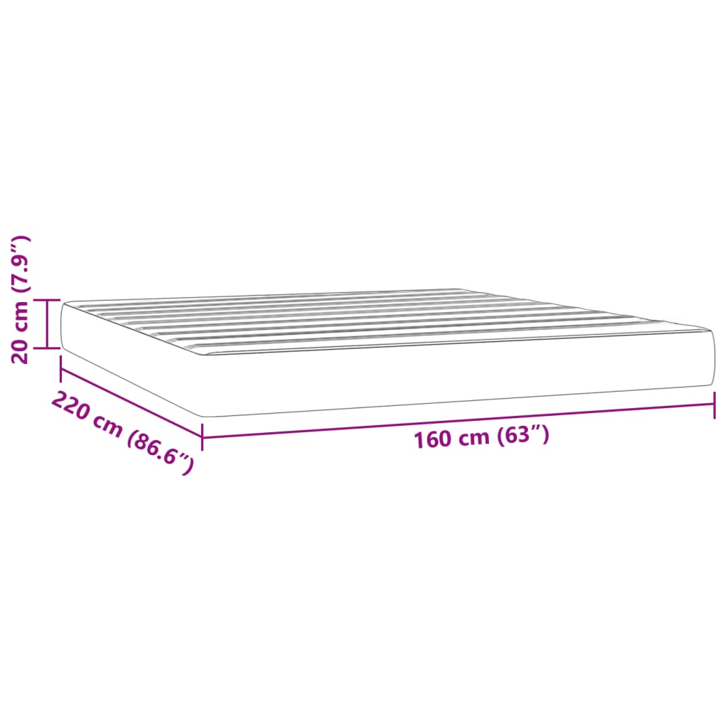 Matelas de lit à ressorts ensachés 160x220x20 cm velours