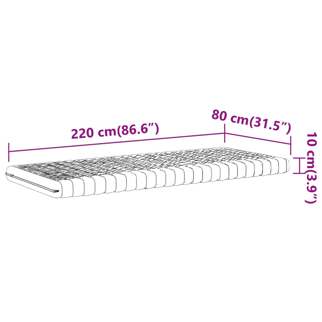 Matelas en mousse blanc 80x220 cm 7 zones dureté 20 ILD