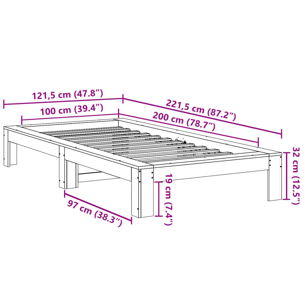 Cadre de lit sans matelas blanc 100x200 cm bois de pin massif