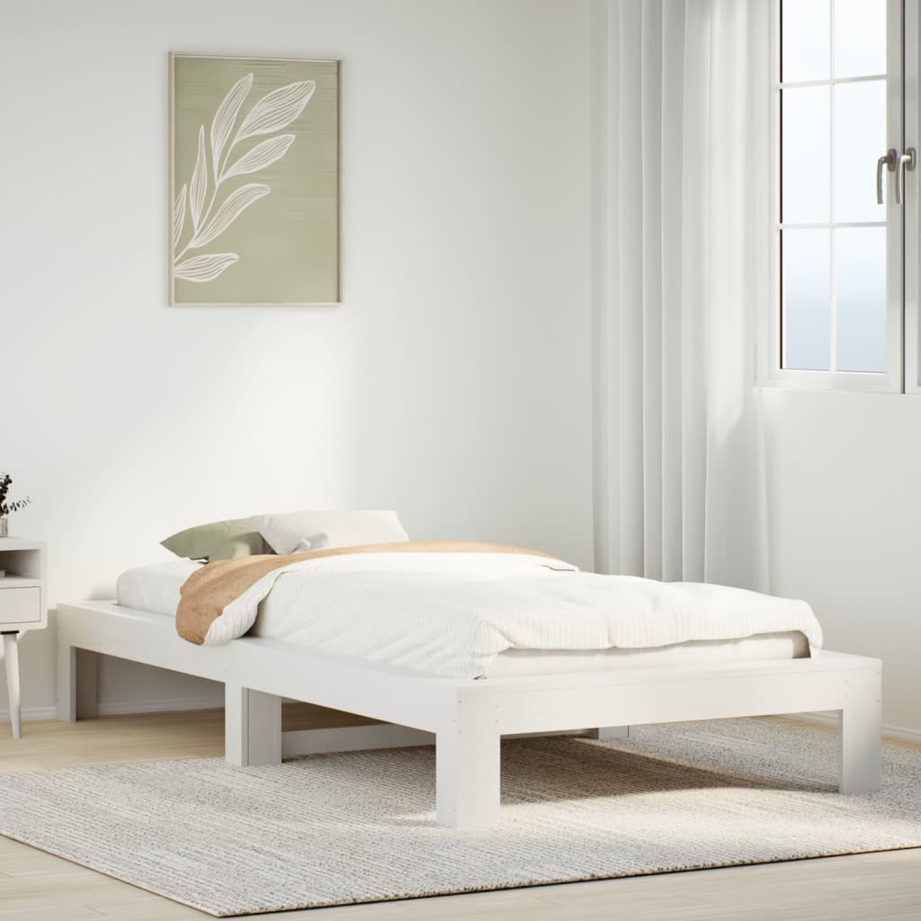 Cadre de lit sans matelas blanc 100x200 cm bois de pin massif