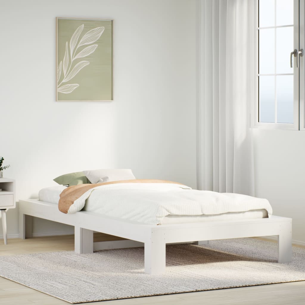 Cadre de lit sans matelas blanc 75x190 cm bois de pin massif