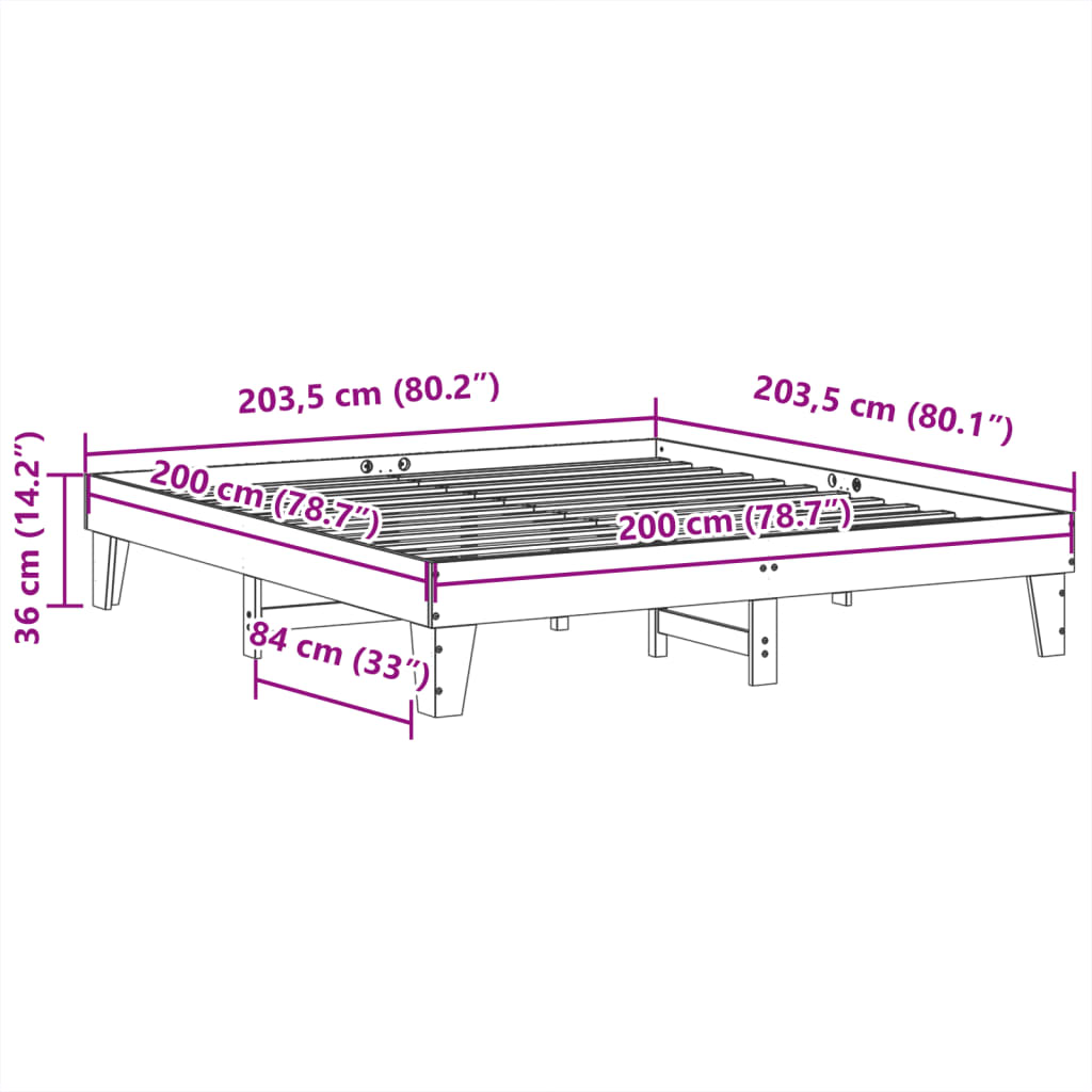 Bettgestell ohne Matratze 200x200 cm aus massivem Kiefernholz