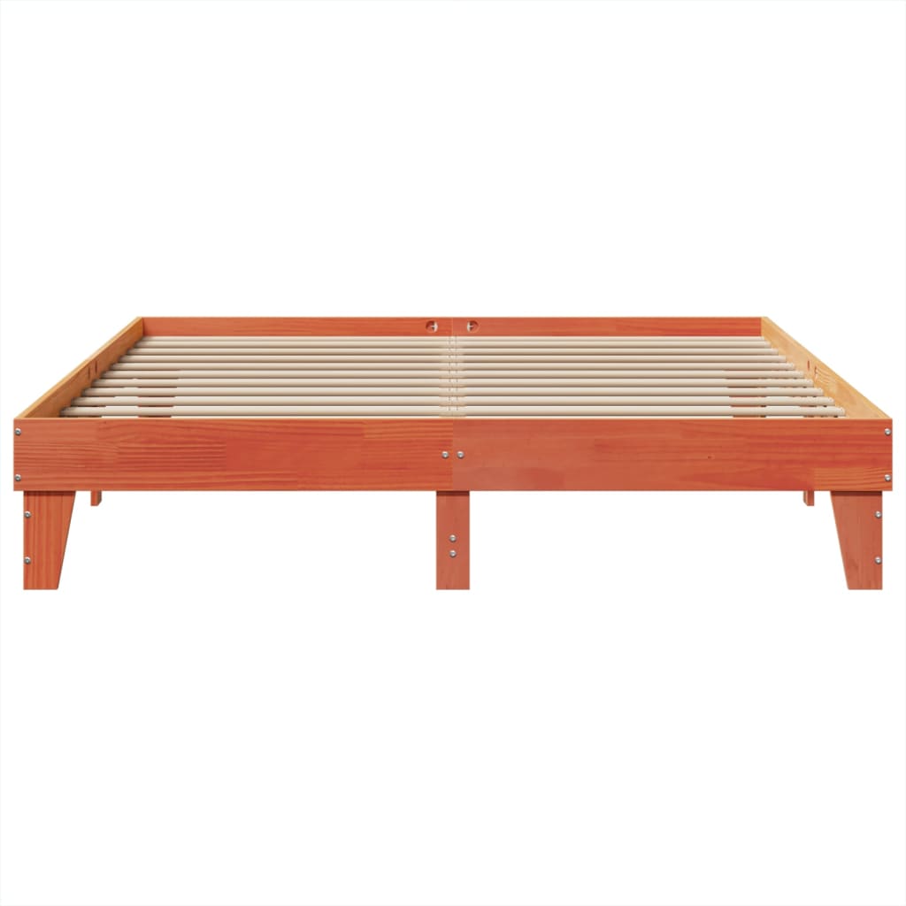 Bed frame without mattress brown wax 200x200cm solid pine wood