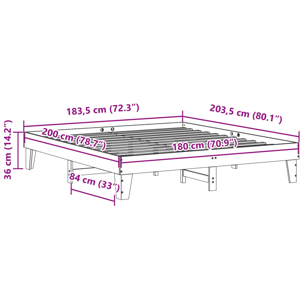 Bettgestell ohne weiße Matratze 180x200 cm aus massivem Kiefernholz