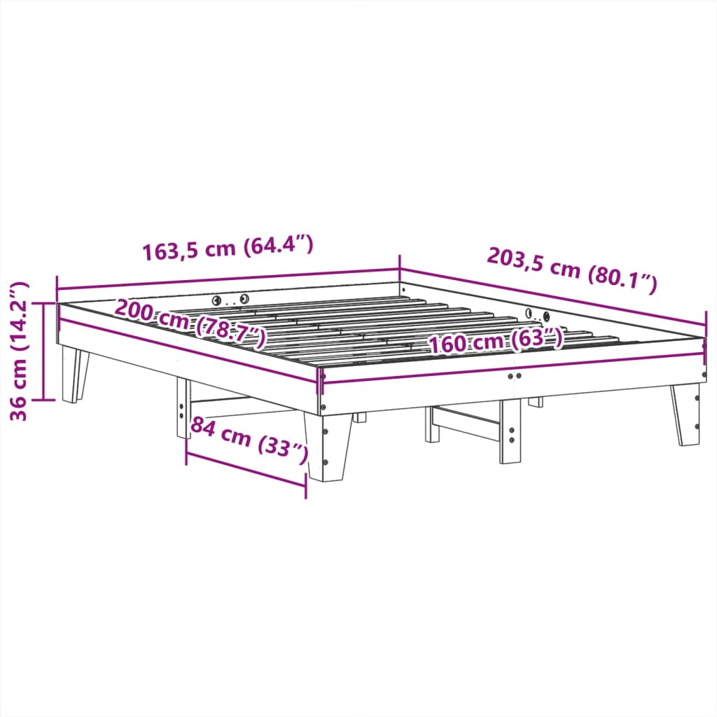 Bed frame without mattress 160x200 cm solid pine wood