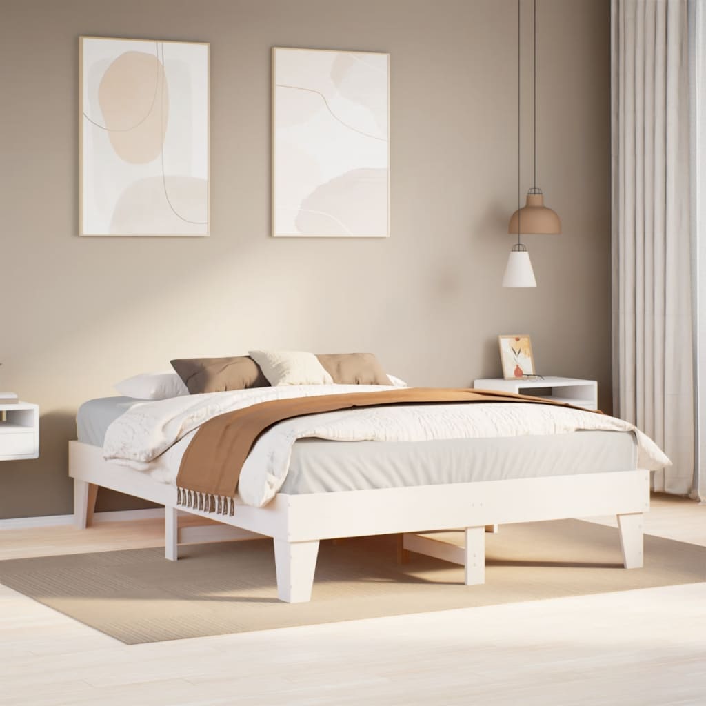 Cadre de lit sans matelas blanc 150x200 cm bois de pin massif