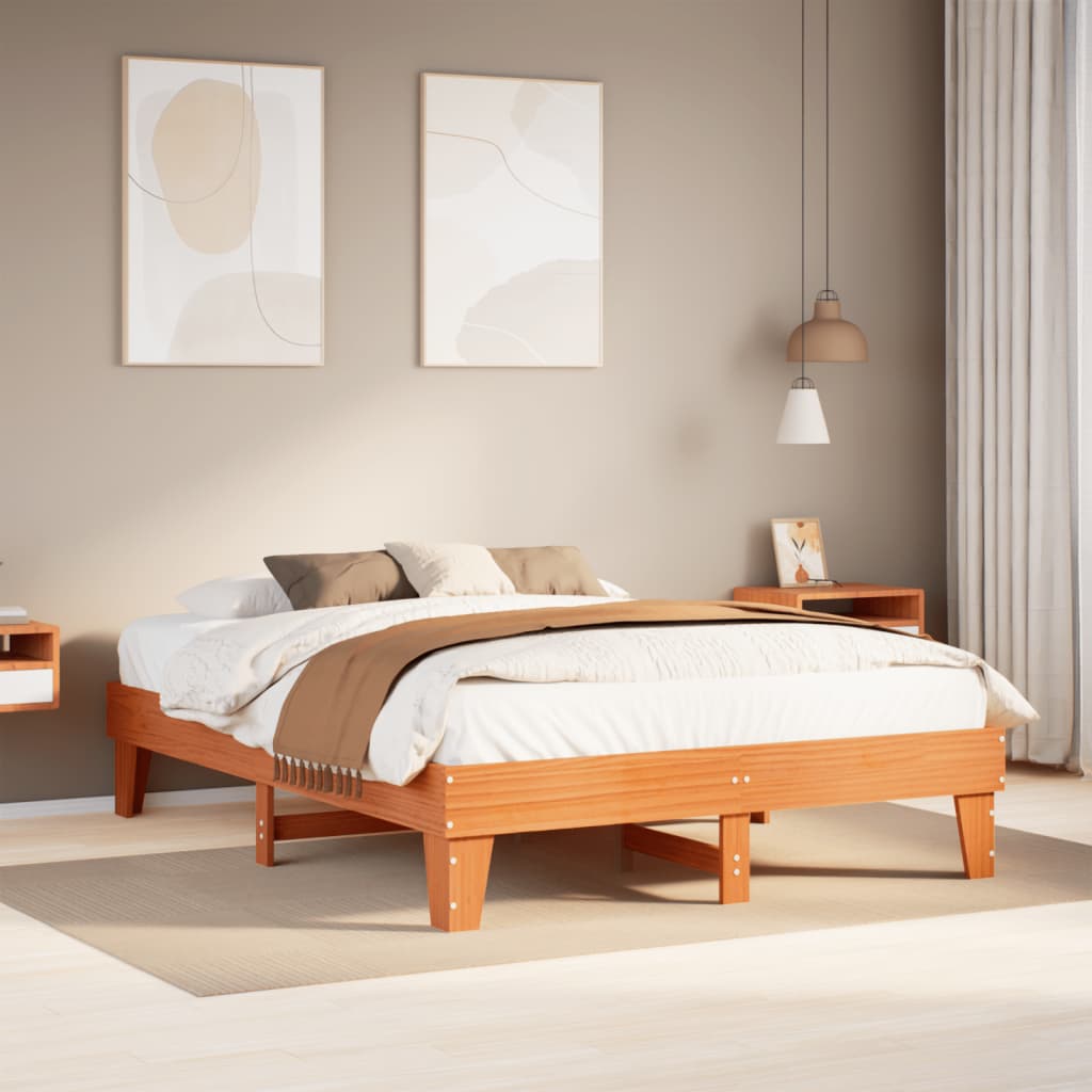 Cadre de lit sans matelas cire marron 150x200cm bois pin massif