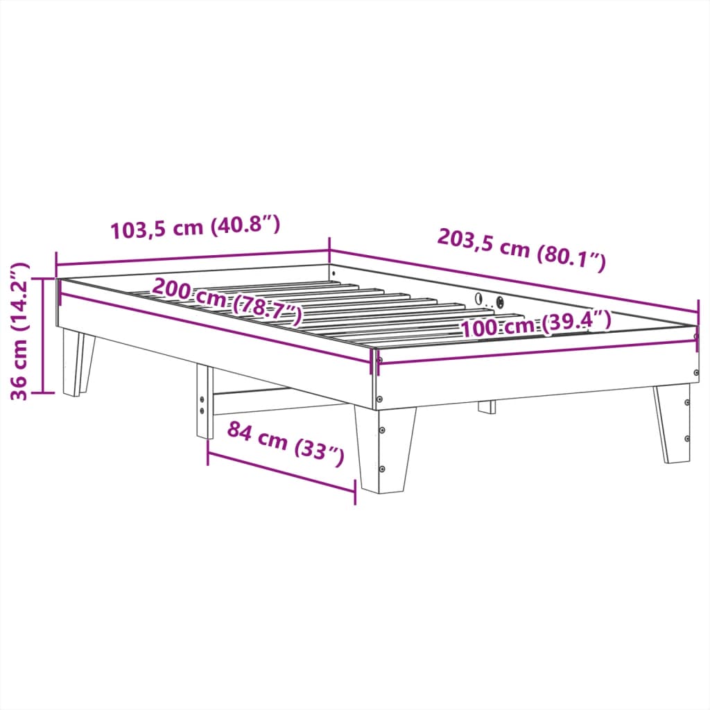 Bed frame without mattress white 100x200 cm solid pine wood