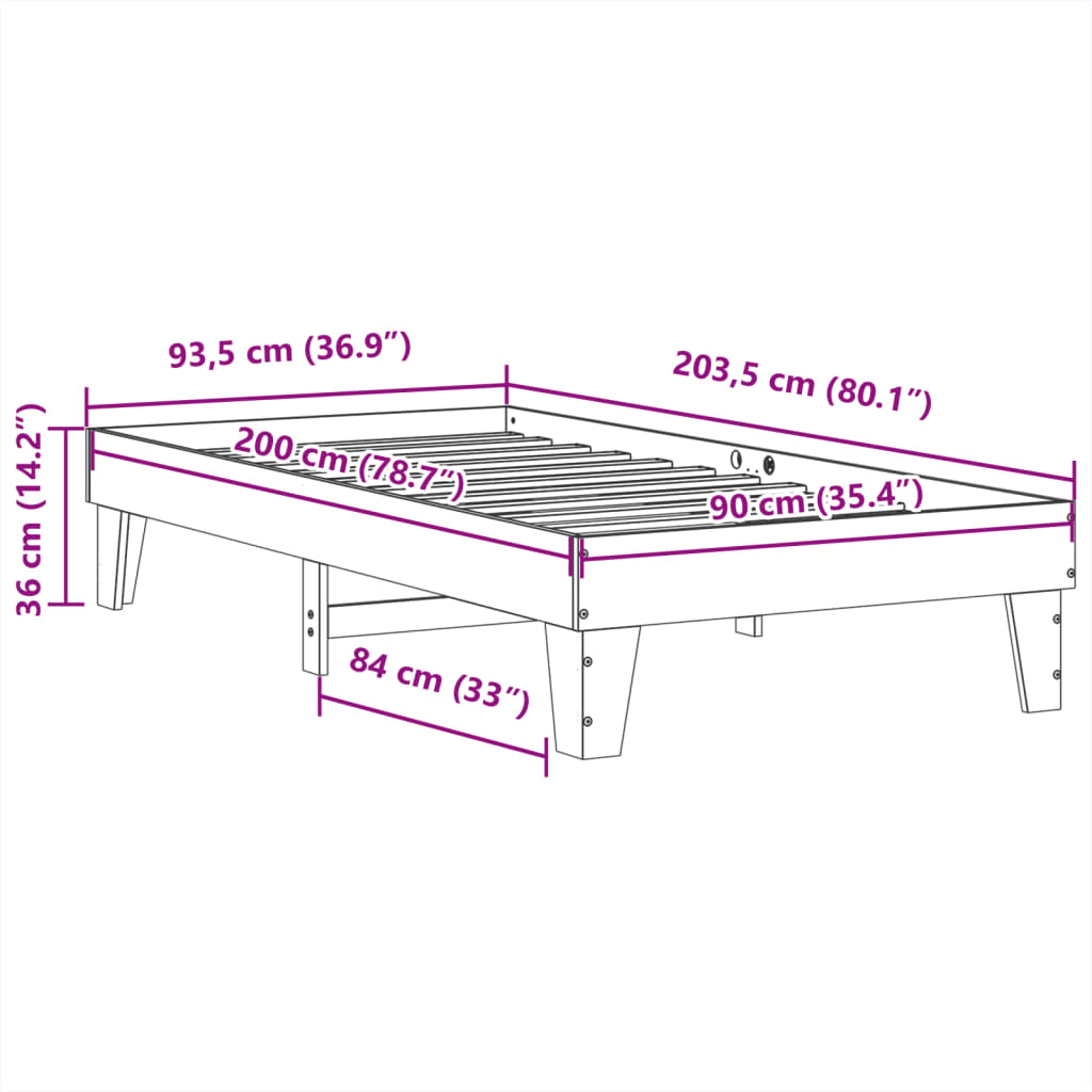 Cadre de lit sans matelas cire marron 90x200 cm bois pin massif