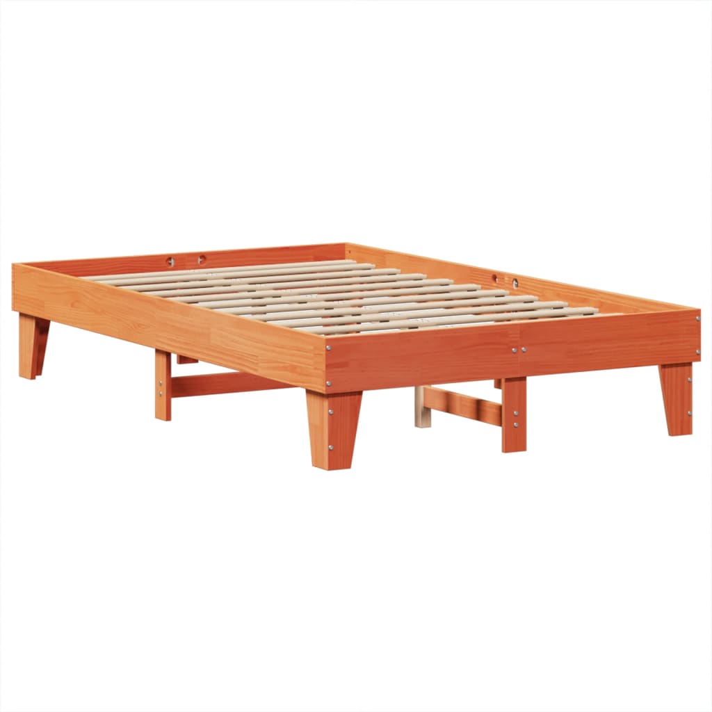 Bed frame without mattress brown wax 135x190cm solid pine wood