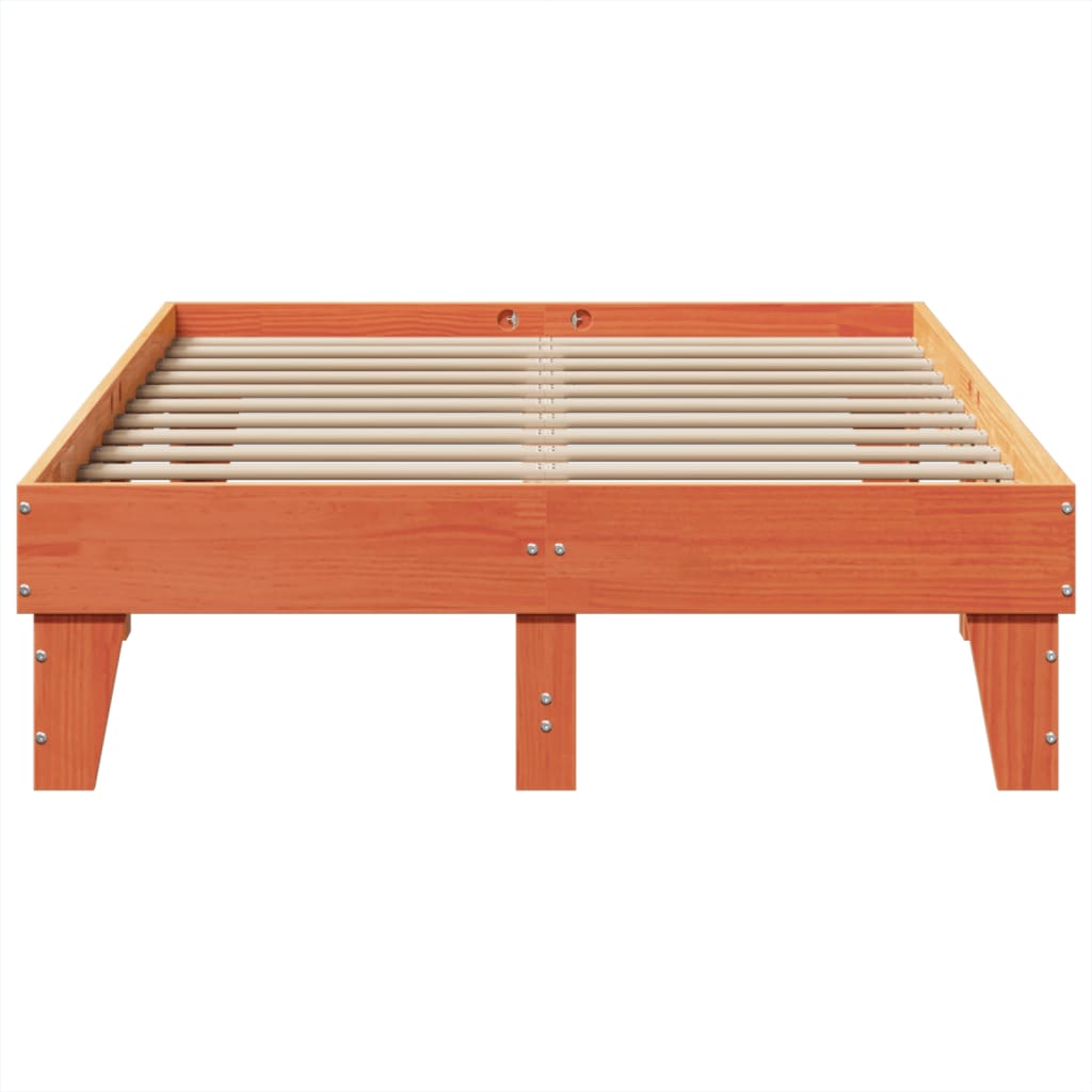 Bed frame without mattress brown wax 135x190cm solid pine wood