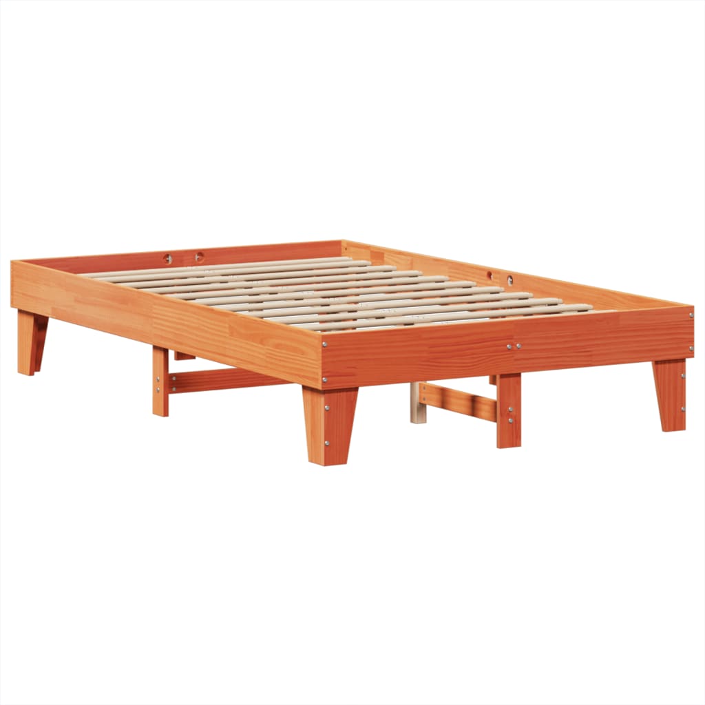 Bed frame without mattress brown wax 135x190cm solid pine wood