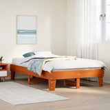 Bed frame without mattress brown wax 135x190cm solid pine wood