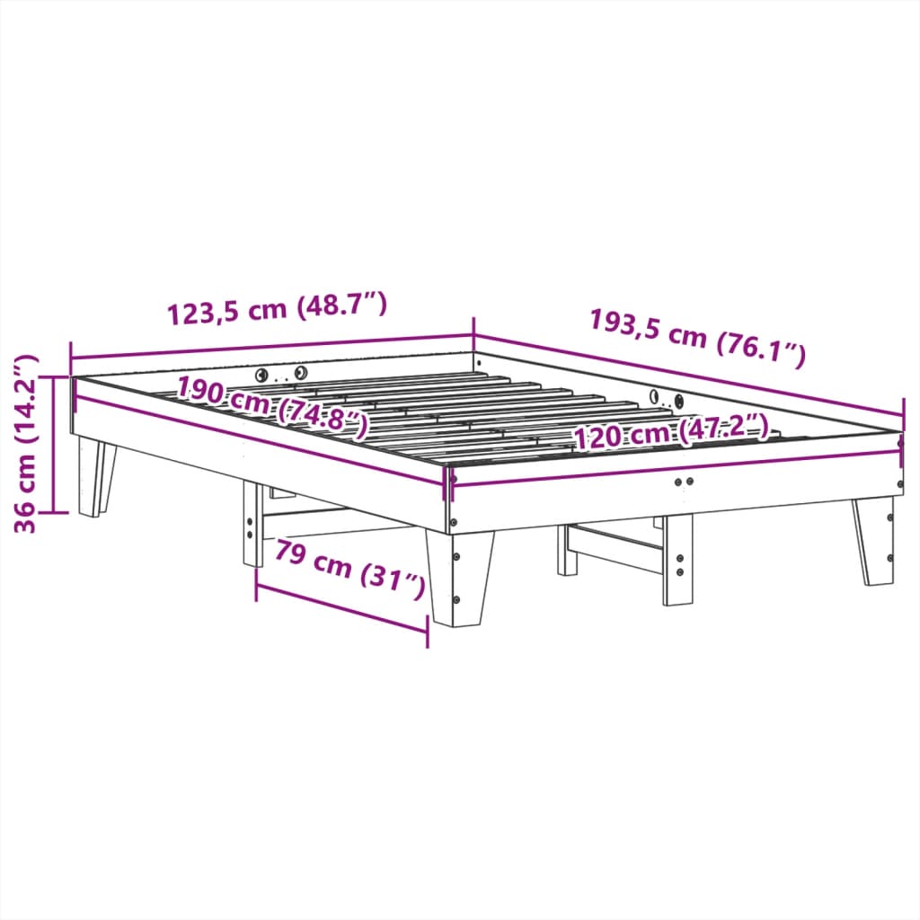 Cadre de lit sans matelas 120x190 cm bois de pin massif