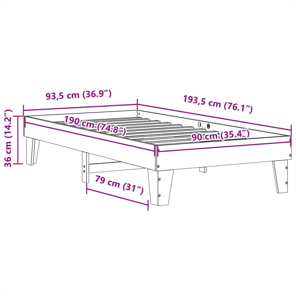 Cadre de lit sans matelas blanc 90x190 cm bois de pin massif