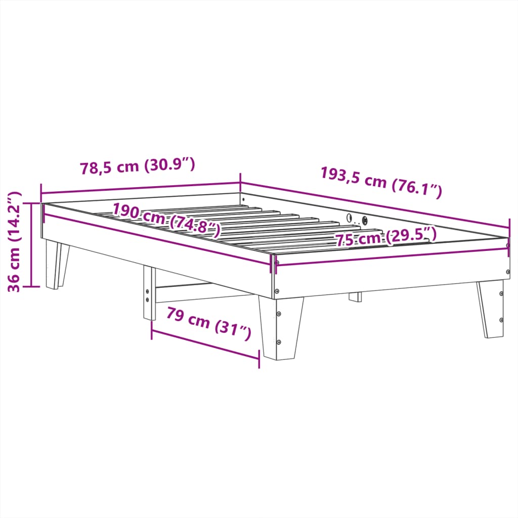 Cadre de lit sans matelas cire marron 75x190 cm bois pin massif