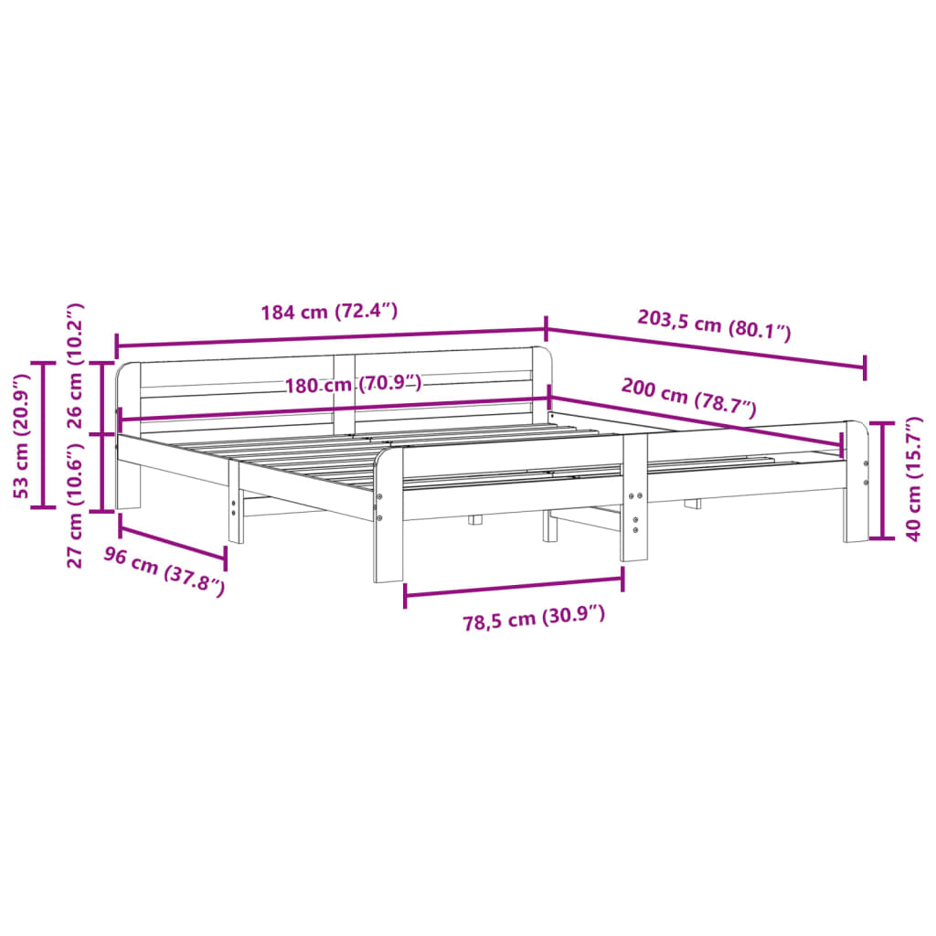 Bettgestell ohne Matratze 180x200 cm aus massivem Kiefernholz