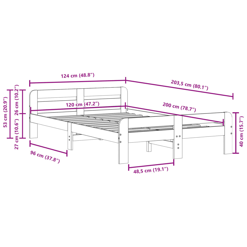 Bed frame without mattress white 120x200 cm solid pine wood