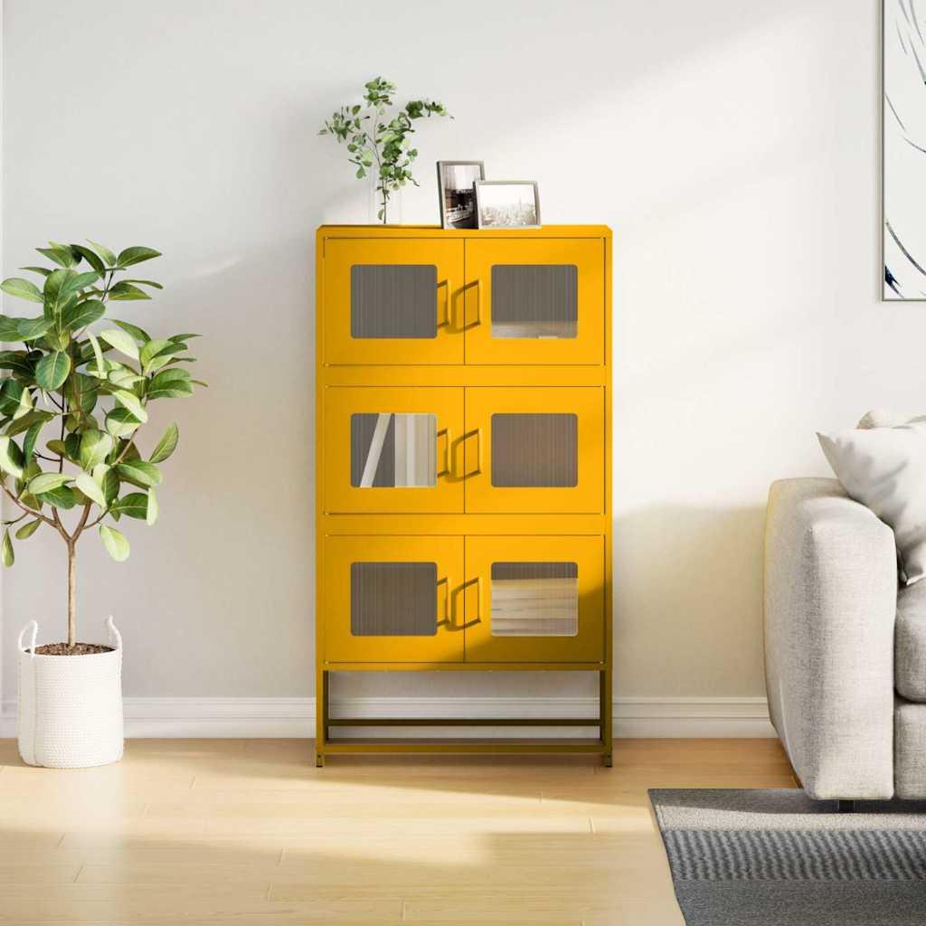 Mustard yellow high sideboard 68x39x123 cm steel