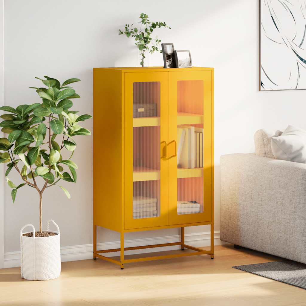 Mustard yellow high sideboard 68x39x123 cm steel