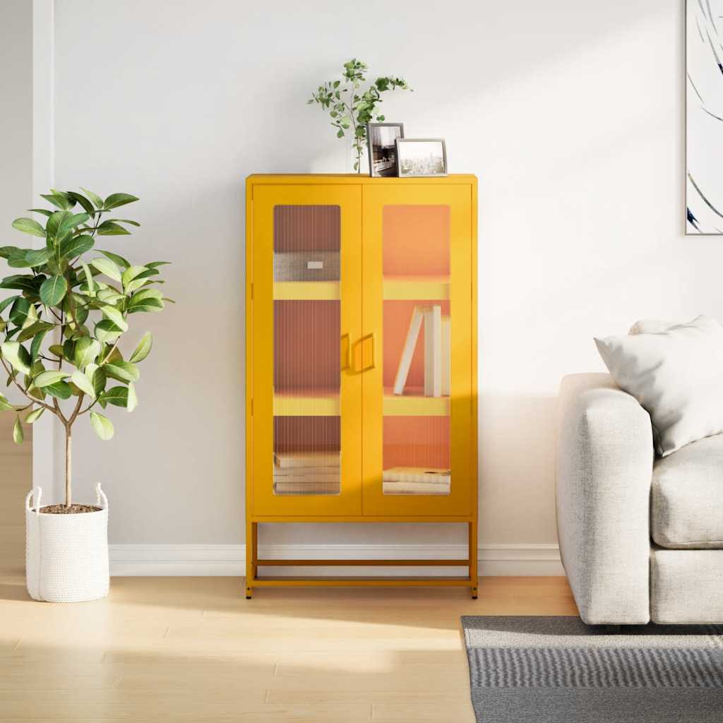 Mustard yellow high sideboard 68x39x123 cm steel