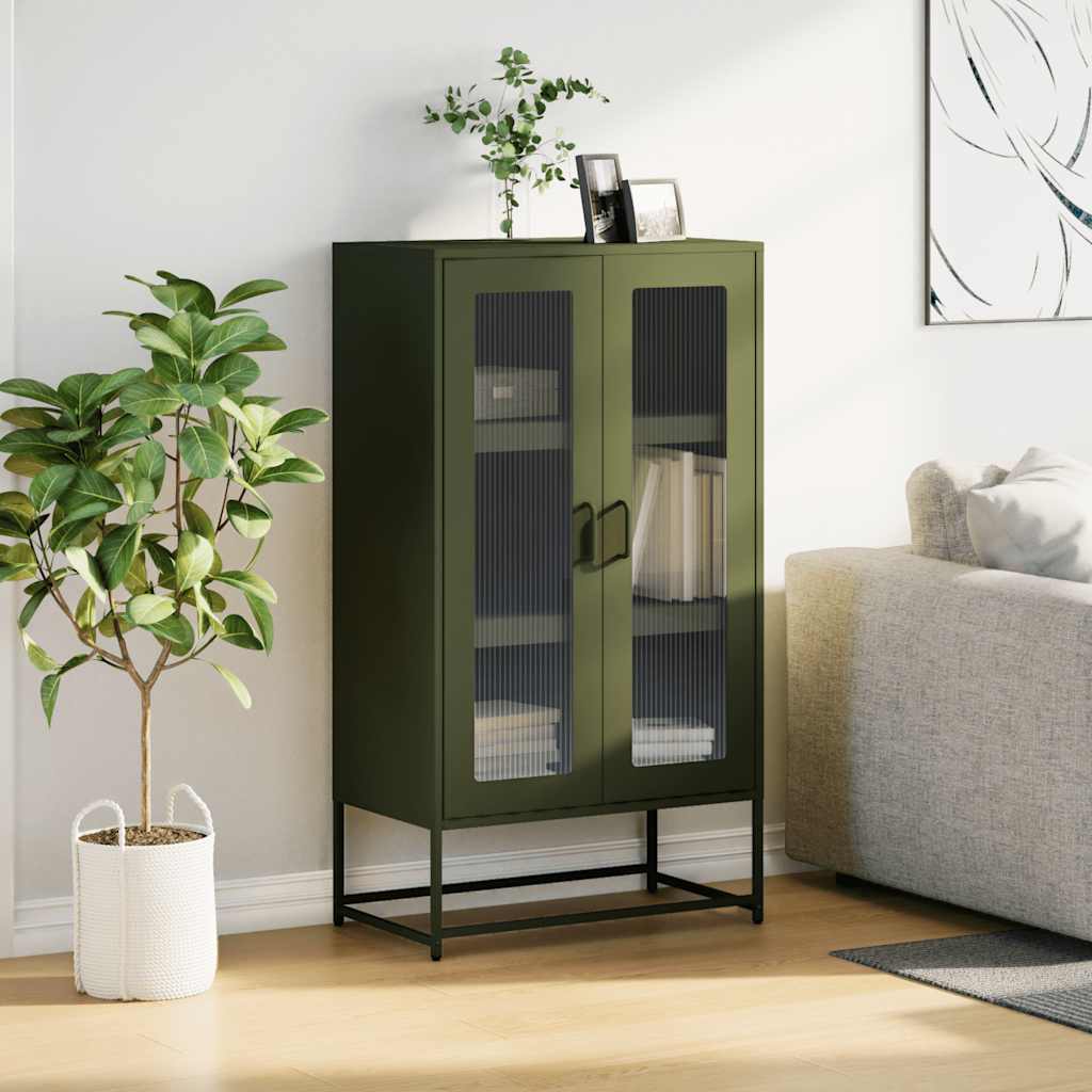 Buffet haut vert olive 68x39x123 cm acier