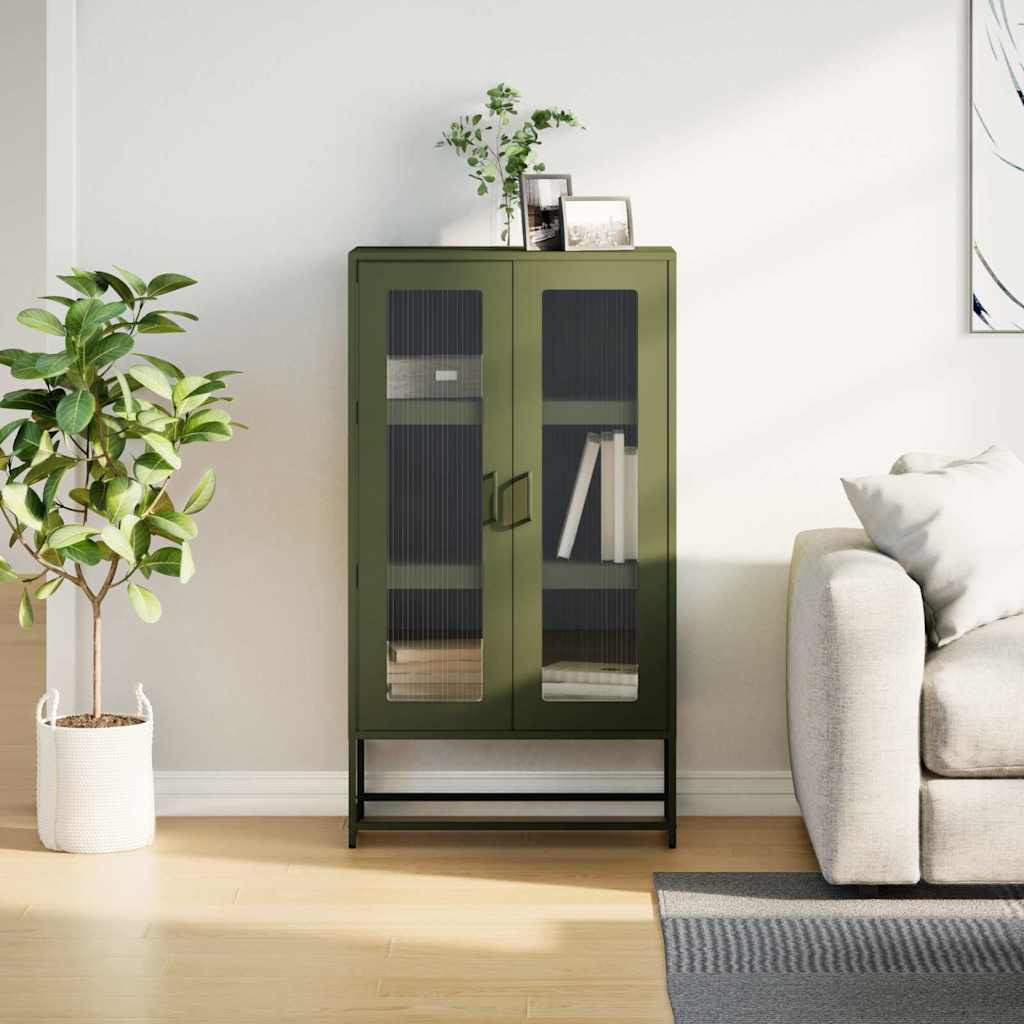 Buffet haut vert olive 68x39x123 cm acier