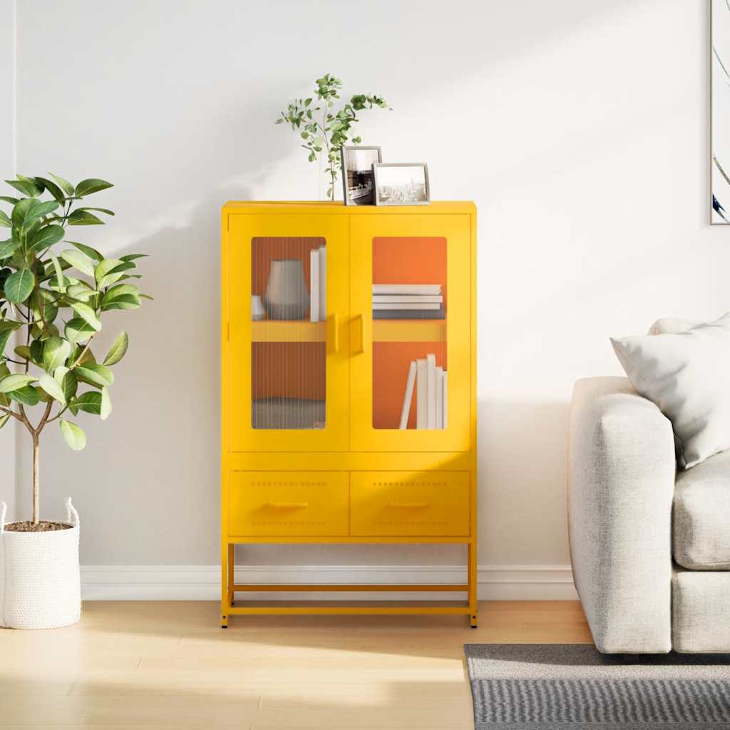 Mustard yellow high sideboard 68x39x111.5 cm steel