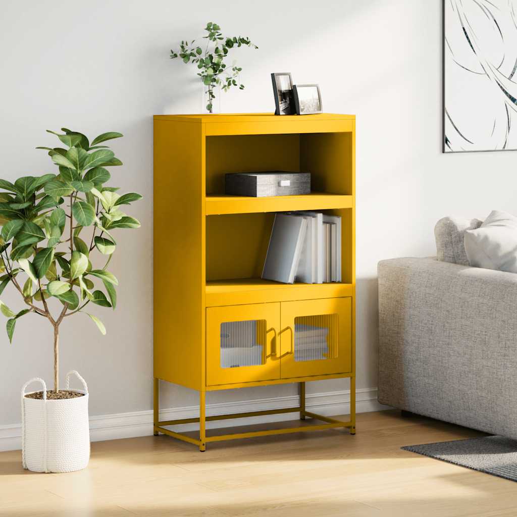 Mustard yellow high sideboard 68x39x123 cm steel