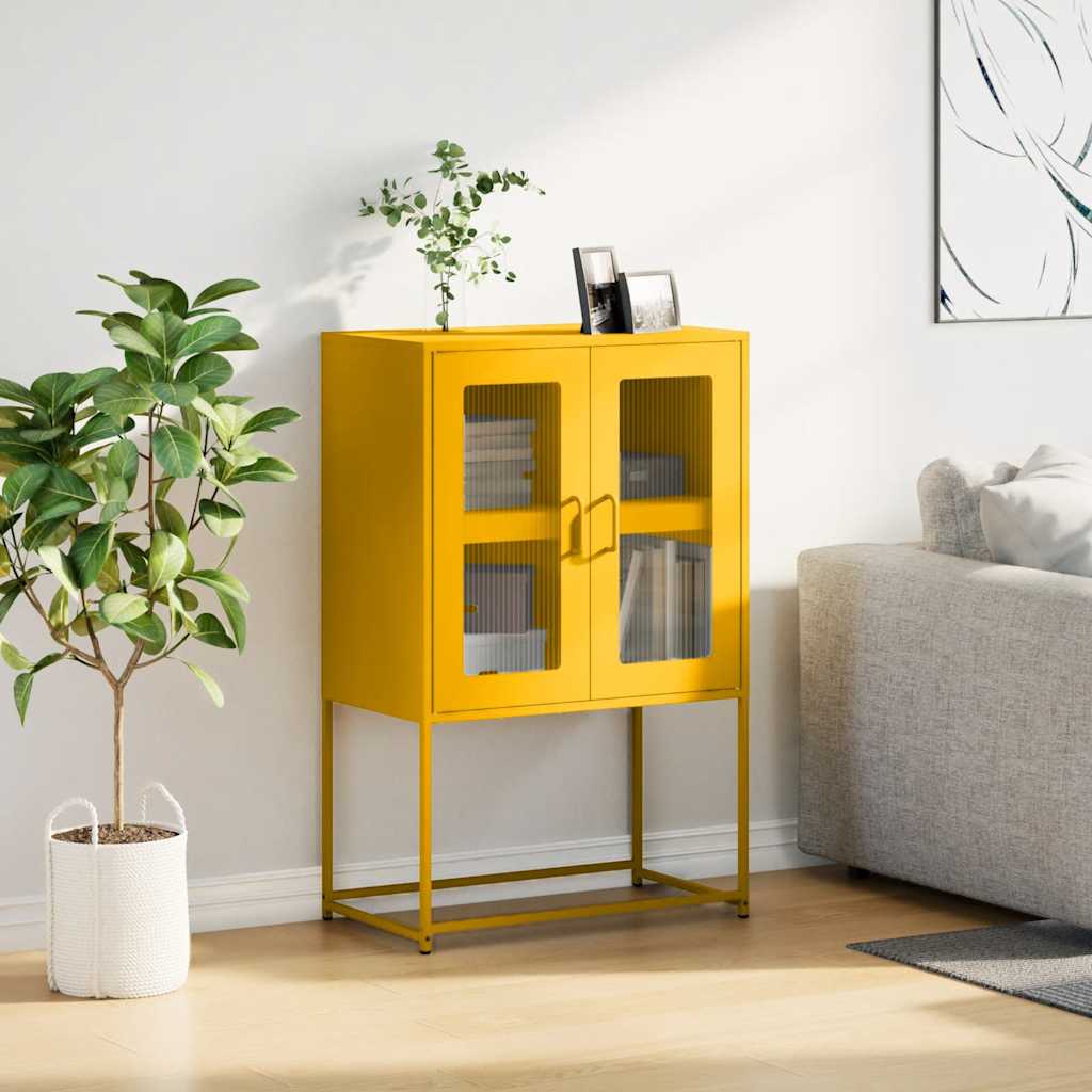 Mustard yellow high sideboard 68x39x107 cm steel