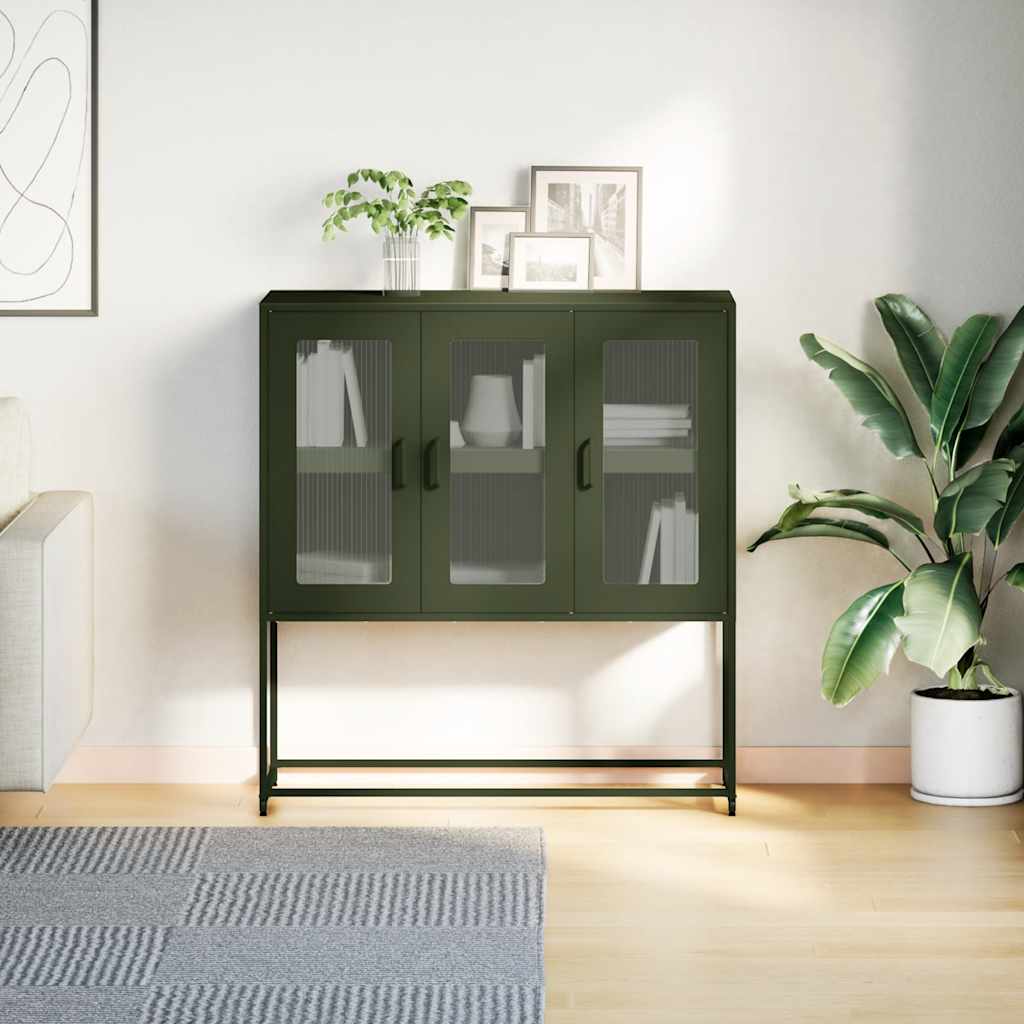 Buffet vert olive 100,5x39x107 cm acier laminé à froid