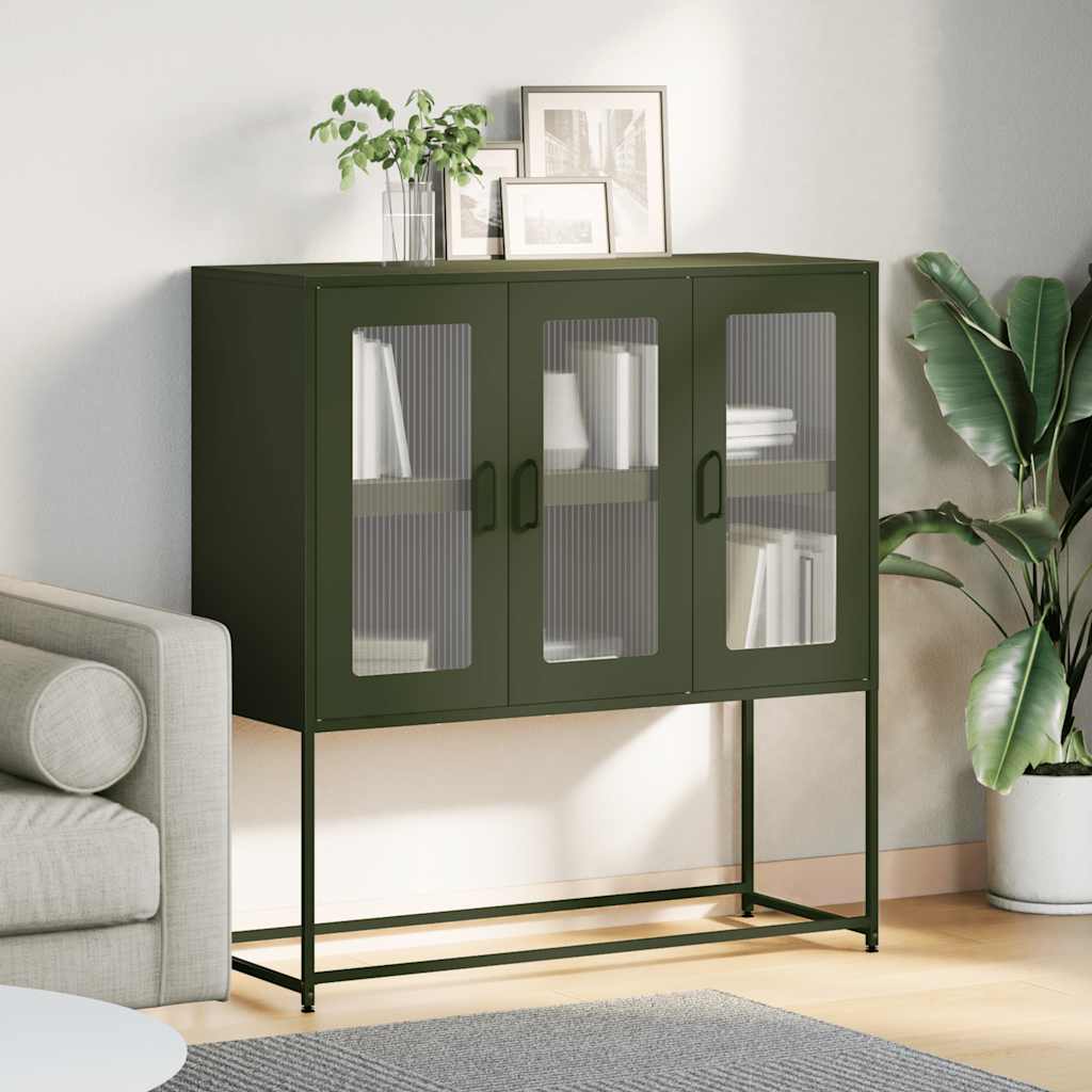 Buffet vert olive 100,5x39x107 cm acier laminé à froid