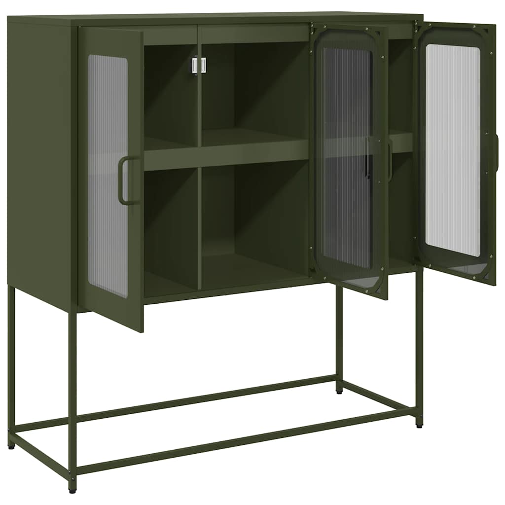 Buffet vert olive 100,5x39x107 cm acier laminé à froid