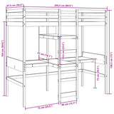 Lit mezzanine avec bureau et étagères 90x200 cm pin massif