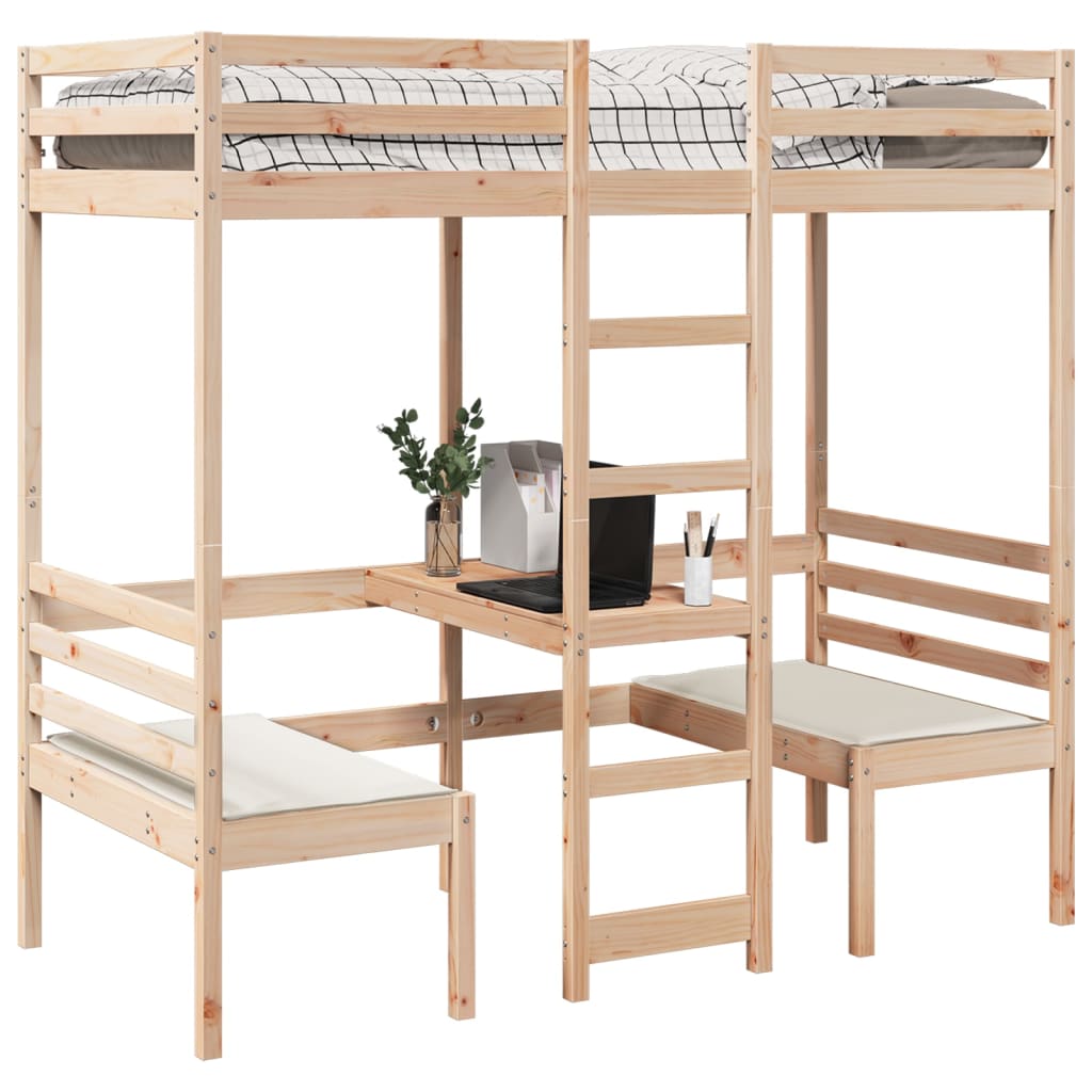 Loft bed with desk and chairs 80x200 cm solid pine