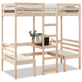 Loft bed with desk and chairs 80x200 cm solid pine