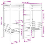 Lit mezzanine avec bureau et chaises brun cire 80x200 cm pin