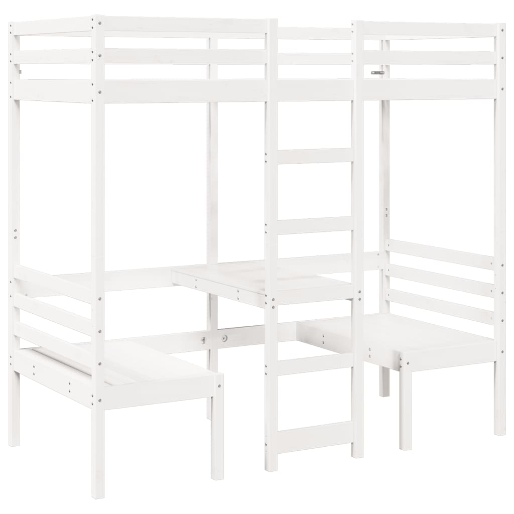 Lit mezzanine avec bureau et chaises blanc 90x190 cm pin massif