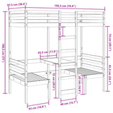 Lit mezzanine avec bureau et chaises blanc 90x190 cm pin massif