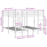 Lit superposé triple brun cire 200x200/80x200 cm pin massif