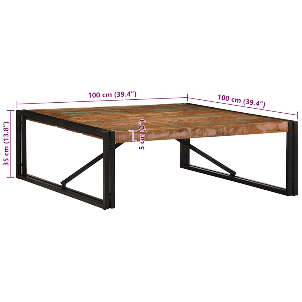 Table basse multicolore 100x100x35 cm bois récupération massif