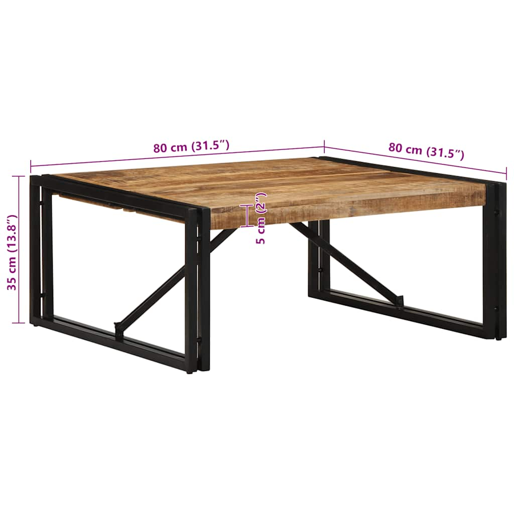 Table basse 80x80x35 cm bois de manguier massif brut