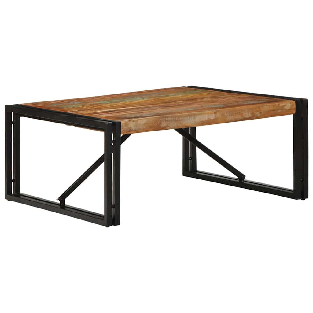 Table basse multicolore 80x80x35 cm bois de récupération massif